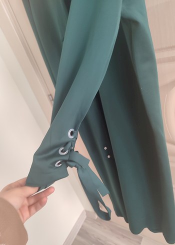 Düğmeli Yeşil Uzun Kadın Elbise - Görsel 4