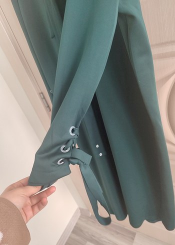 Düğmeli Yeşil Uzun Kadın Elbise - Görsel 5