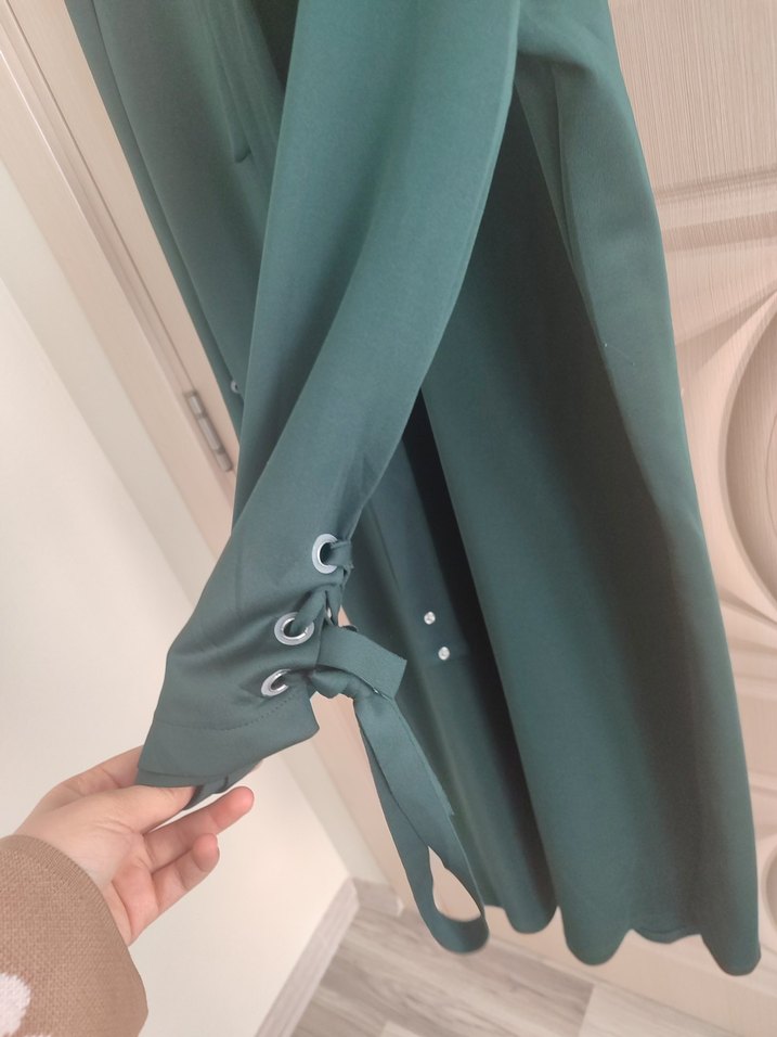 Düğmeli Yeşil Uzun Kadın Elbise - Görsel 5