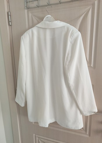 Beyaz Keten Kadın Blazer Ceket - Görsel 7