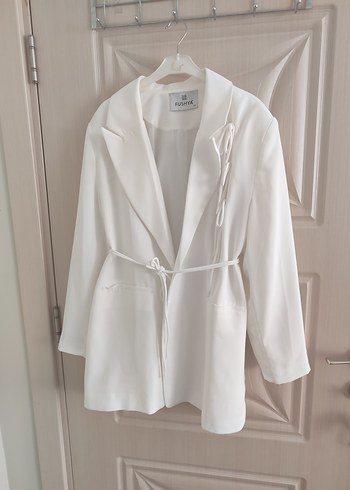 Beyaz Keten Kadın Blazer Ceket - Görsel 4