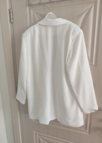 Beyaz Keten Kadın Blazer Ceket - Görsel 6