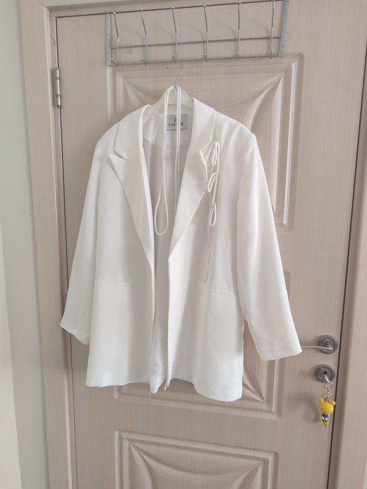 Beyaz Keten Kadın Blazer Ceket - Görsel 3