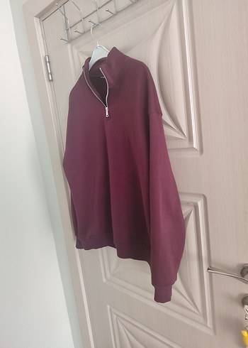 Bordo Yarım Fermuarlı Kadın Sweatshirt - Görsel 4