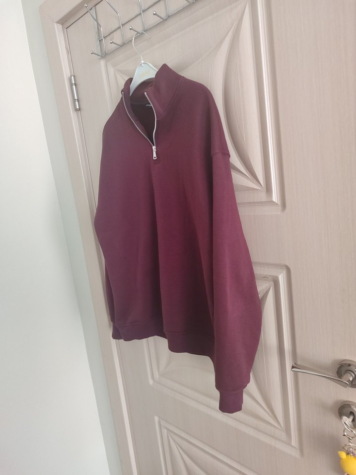 Bordo Yarım Fermuarlı Kadın Sweatshirt - Görsel 4