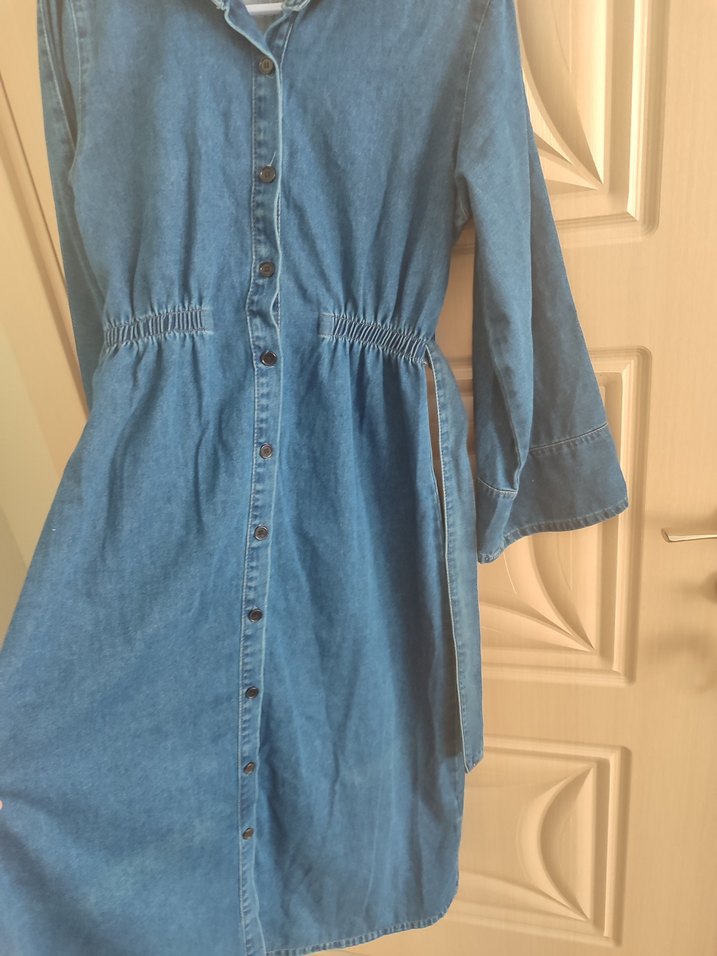 Uzun Kollu Kemerli Hamile Kot Tulum - Görsel 5