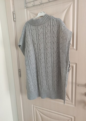 Gri V Yakalı Kadın Triko Süveter - Görsel 5