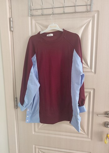 Bordo Düğmeli Kadın Sweatshirt - Görsel 3