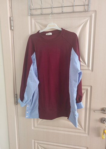 Bordo Düğmeli Kadın Sweatshirt - Görsel 2