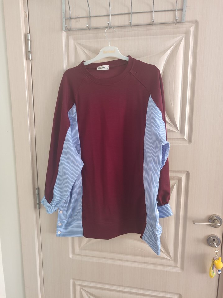 Bordo Düğmeli Kadın Sweatshirt - Görsel 2