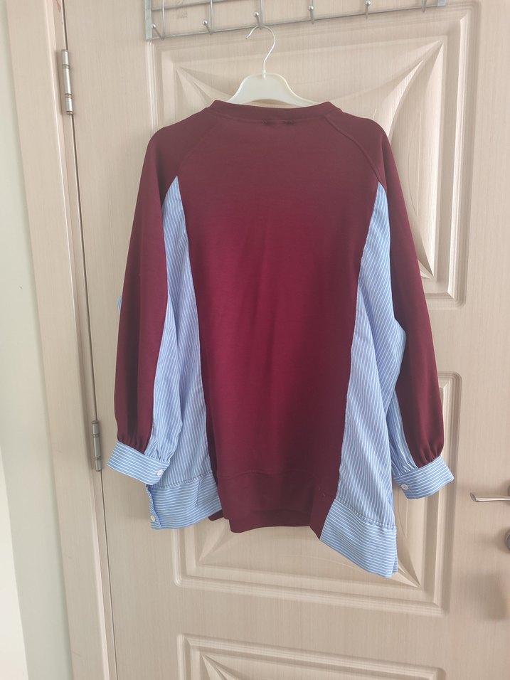 Bordo Düğmeli Kadın Sweatshirt - Görsel 4