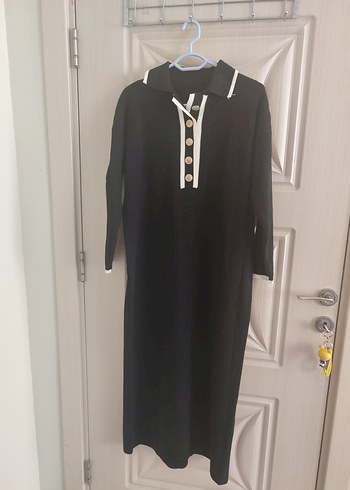 Siyah Uzun Kollu Düğmeli Kadın Elbise - Görsel 2