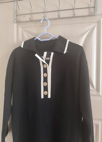 Siyah Uzun Kollu Düğmeli Kadın Elbise - Görsel 3