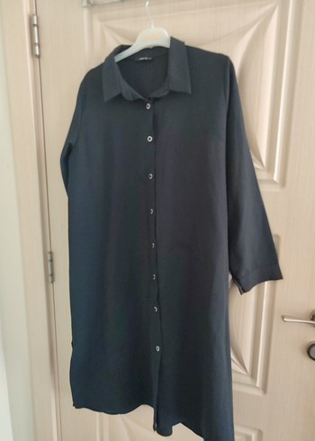 Düğmeli Siyah Uzun Kadın Tunik - Görsel 2