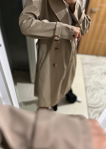 Diğer Bej Uzun Kadın Trençkot Kemerli