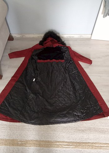 Bordo Kürk Detaylı Uzun Kadın Kaban - Görsel 5