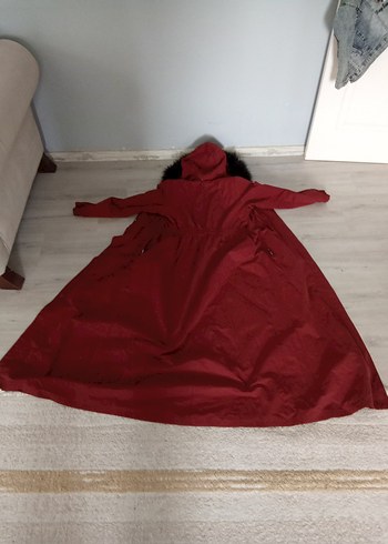 Bordo Kürk Detaylı Uzun Kadın Kaban - Görsel 4