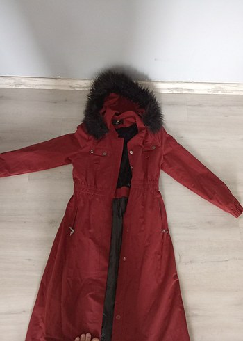 Bordo Kürk Detaylı Uzun Kadın Kaban - Görsel 2