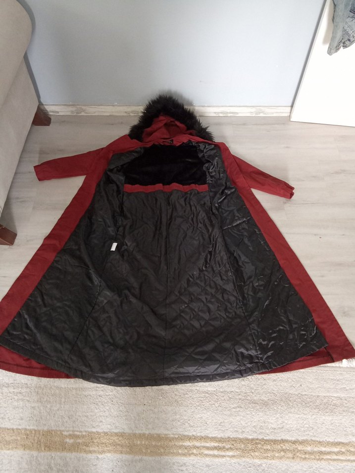 Bordo Kürk Detaylı Uzun Kadın Kaban - Görsel 5