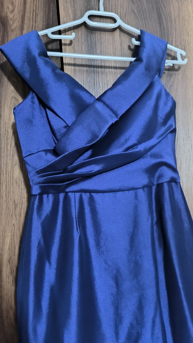 Mavi Drapeli Uzun Abiye Elbise - Görsel 3