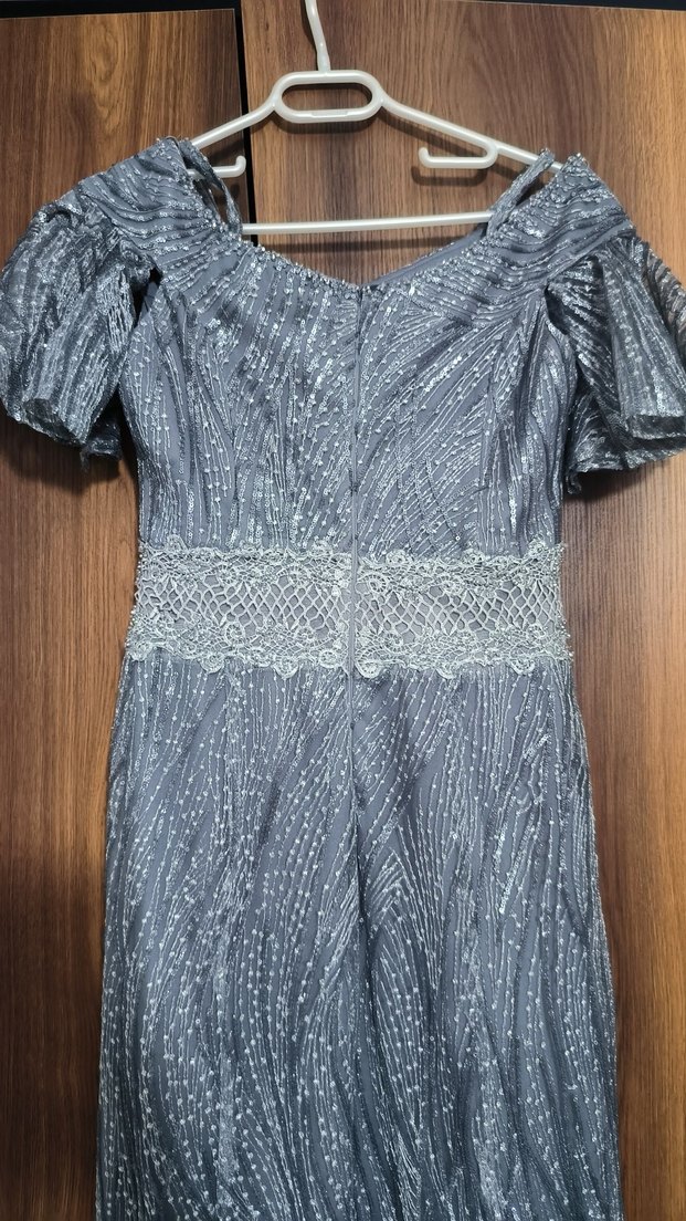 Gri Drapeli Uzun Elbise - Görsel 4