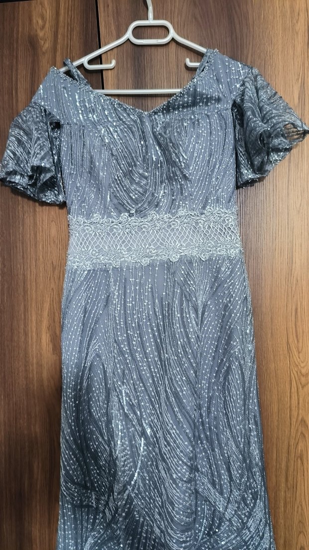 Gri Drapeli Uzun Elbise - Görsel 3