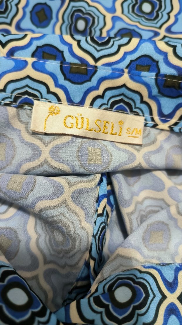 Mavi Desenli Kemerli Mini Bohem Tunik - Görsel 2