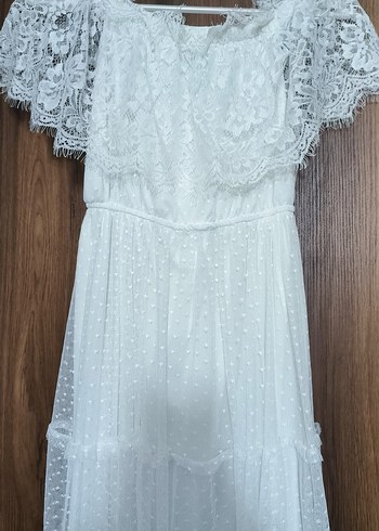 Dantel Detaylı Uzun Bohem Beyaz Elbise - Görsel 3