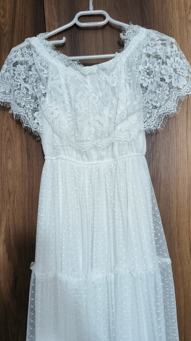 Dantel Detaylı Uzun Bohem Beyaz Elbise - Görsel 4