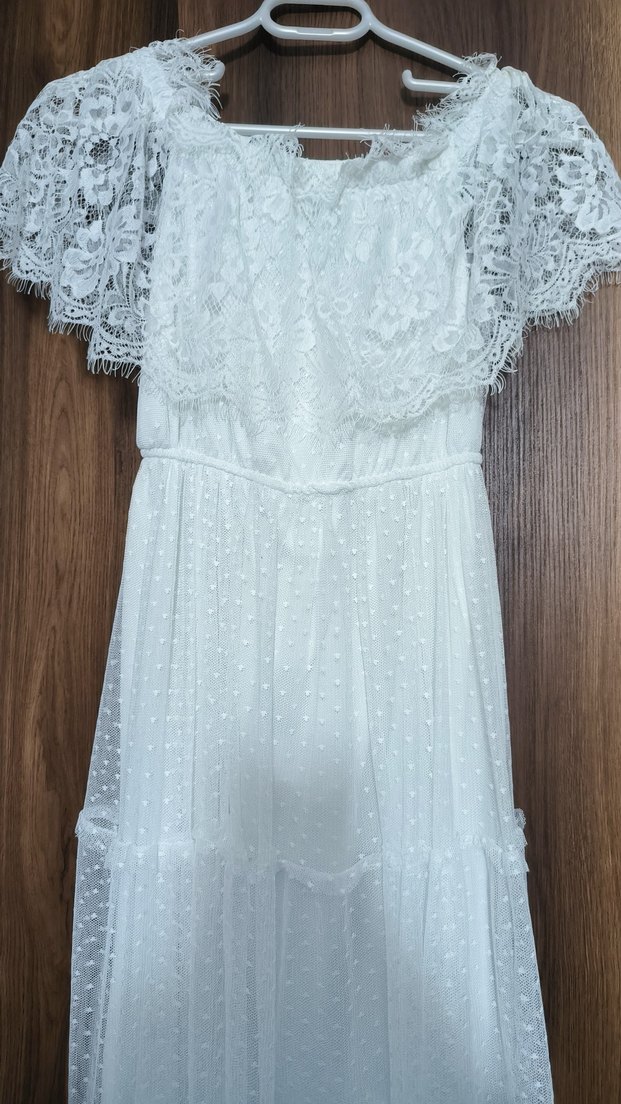 Dantel Detaylı Uzun Bohem Beyaz Elbise - Görsel 3