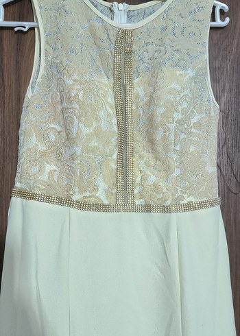 Bej Dantel Detaylı Uzun Abiye Elbise - Görsel 3