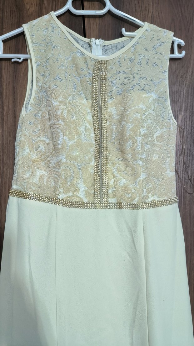 Bej Dantel Detaylı Uzun Abiye Elbise - Görsel 3