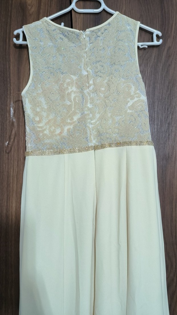 Bej Dantel Detaylı Uzun Abiye Elbise - Görsel 4