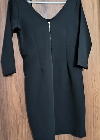 Siyah V Yaka Uzun Kollu Midi Elbise - Görsel 3