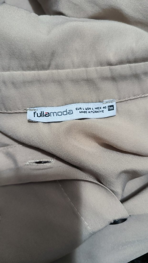 Düğmeli Bej Uzun Keten Elbise - Görsel 2