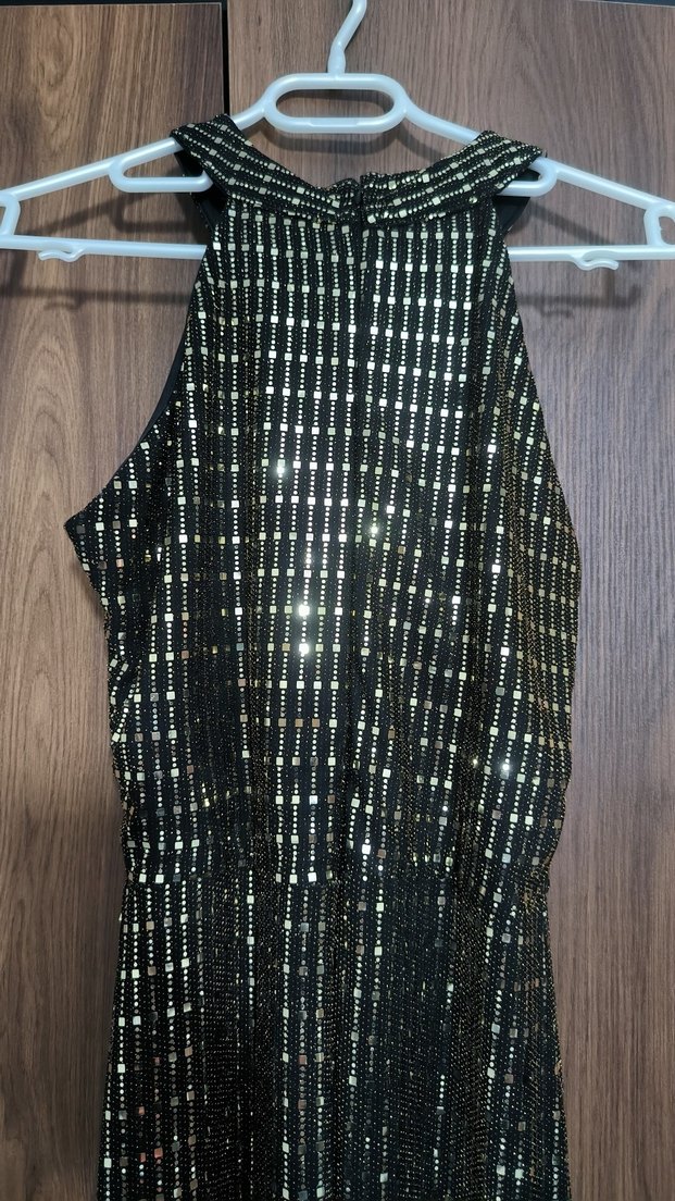 Parlak Gri Yılan Desenli Uzun Abiye Elbise - Görsel 4