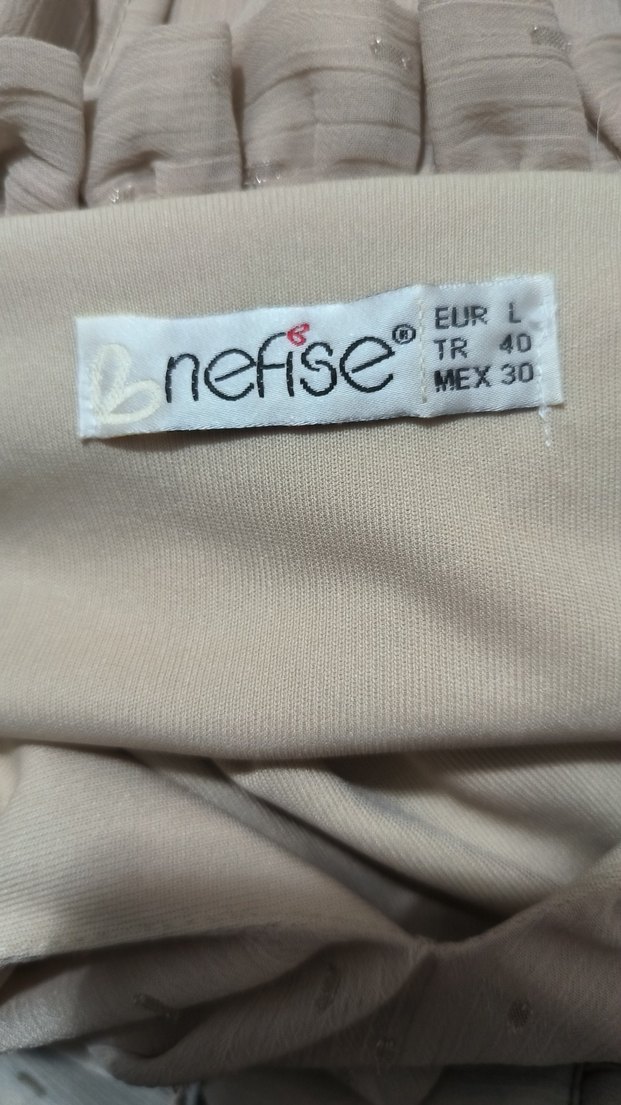 Bej Uzun Kollu Fırfırlı Nakışlı Kadın Elbise - Görsel 2