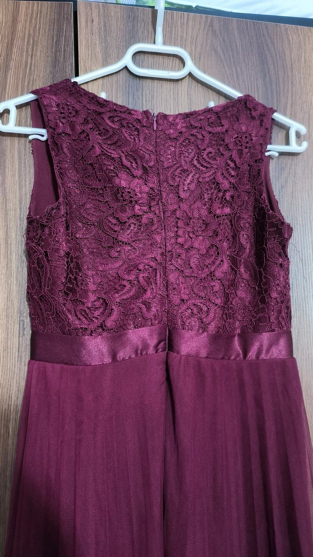 Bordo Uzun Piliseli Abiye Elbise - Görsel 4