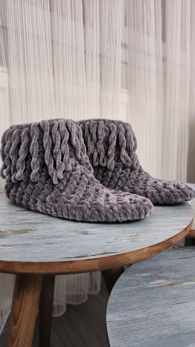 Kızlar için Bohem Gri Örgü Ev Terliği - Görsel 2