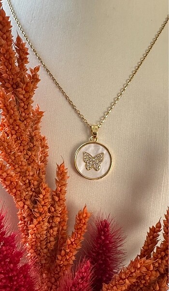  Beden Vintage kelebek detaylı Çelik kolye