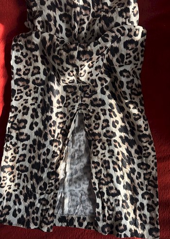 Zara Leopar Desenli Kolsuz Midi Elbise - Görsel 4