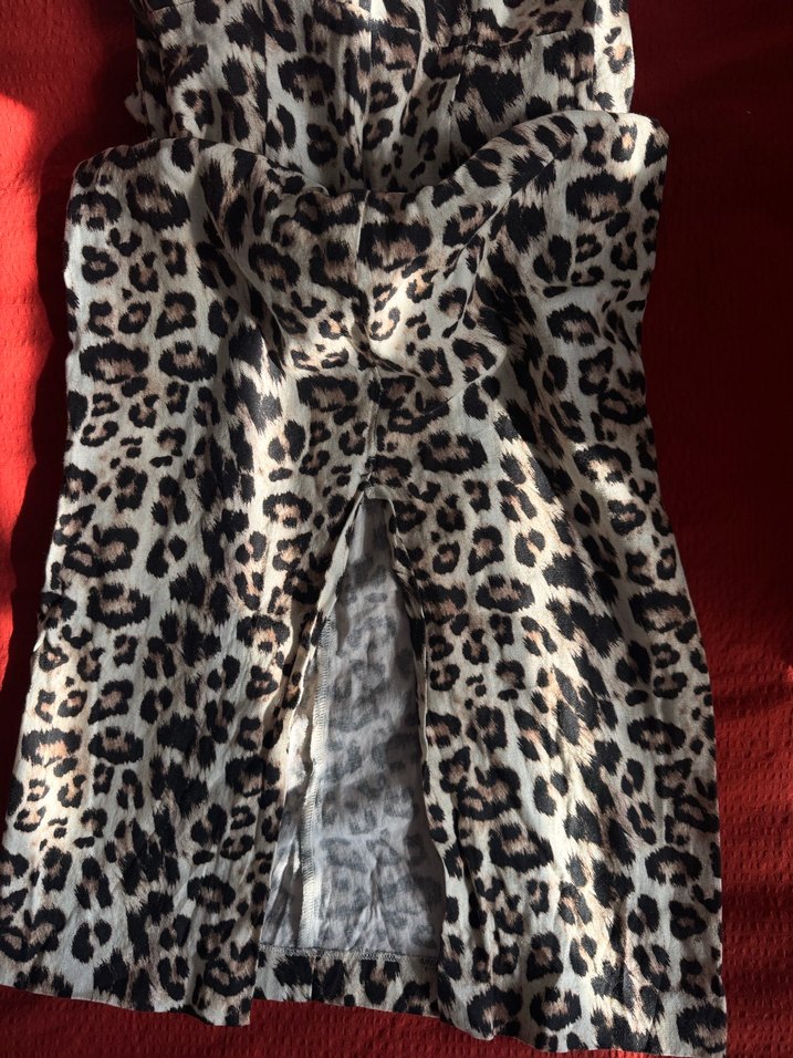 Zara Leopar Desenli Kolsuz Midi Elbise - Görsel 4