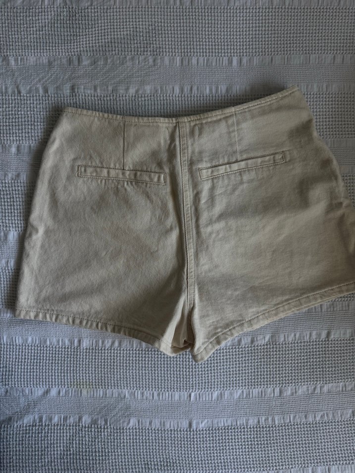 Bej Düğmeli Keten Mini Şort etek - Görsel 2