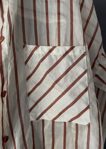 Zara Bej Çizgili Keten Gömlek - Görsel 4