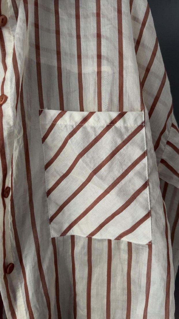 Zara Bej Çizgili Keten Gömlek - Görsel 4