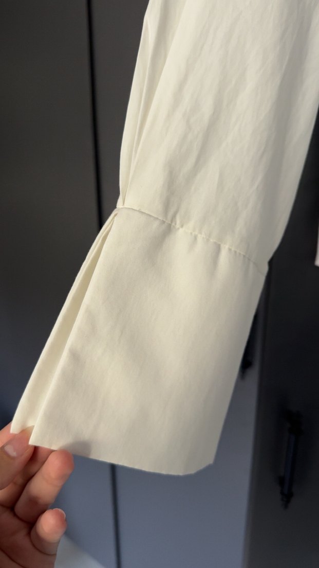 Beyaz Pamuklu Kuşaklı Uzun Kollu Kadın Gömlek - Görsel 3