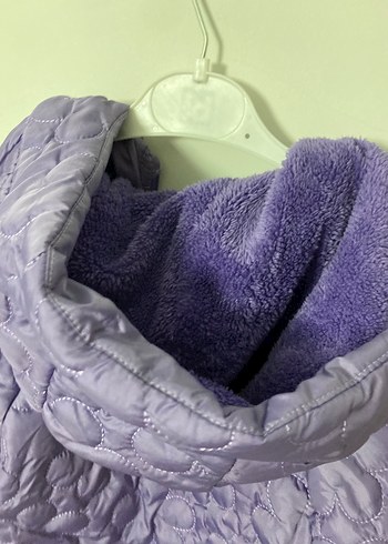 Mor Kapüşonlu Kız Çocuk Fermuarlı Mont - Görsel 5