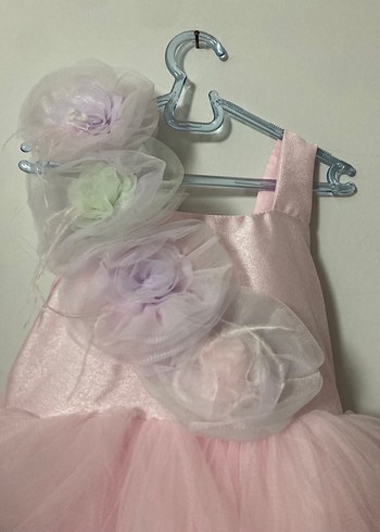 Çiçek Desenli Pembe Kız Çocuk Abiye Elbise - Görsel 4