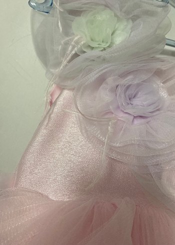 Çiçek Desenli Pembe Kız Çocuk Abiye Elbise - Görsel 6