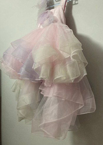 Çiçek Desenli Pembe Kız Çocuk Abiye Elbise - Görsel 7